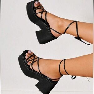 Strappy platform lace up sandals